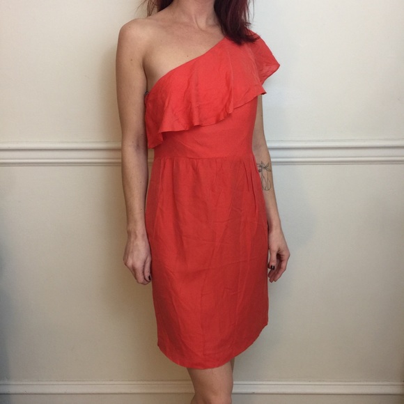 Jenny Yoo Dresses & Skirts - Jenny Yoo Orange Ruffle One Shoulder Mini Dress